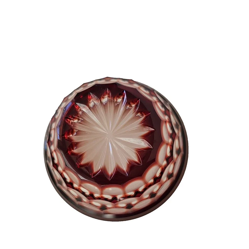 Ruby cut to clear small round crystal bowl